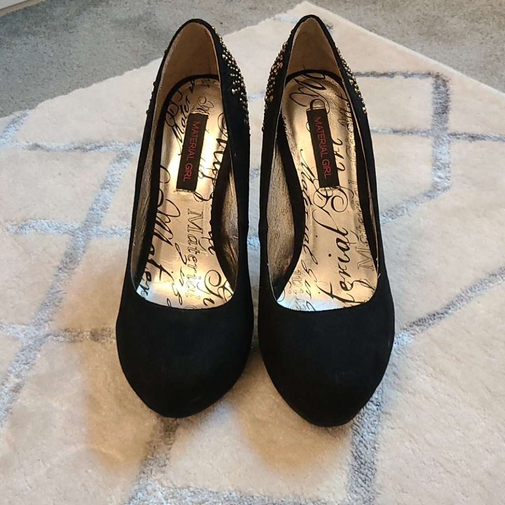 Material Girl black heels with gold studs